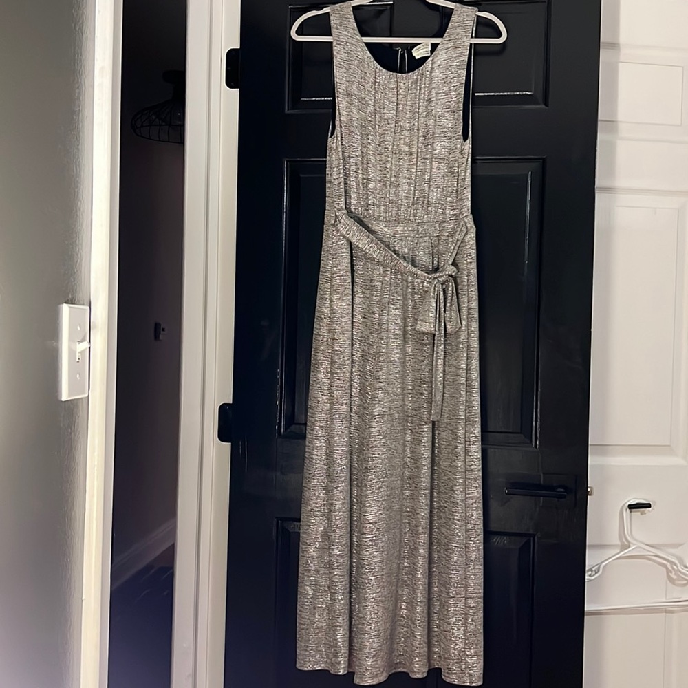 Anthropologie metallic scoop-neck cropped/wide-leg jumpsuit :: Sz M